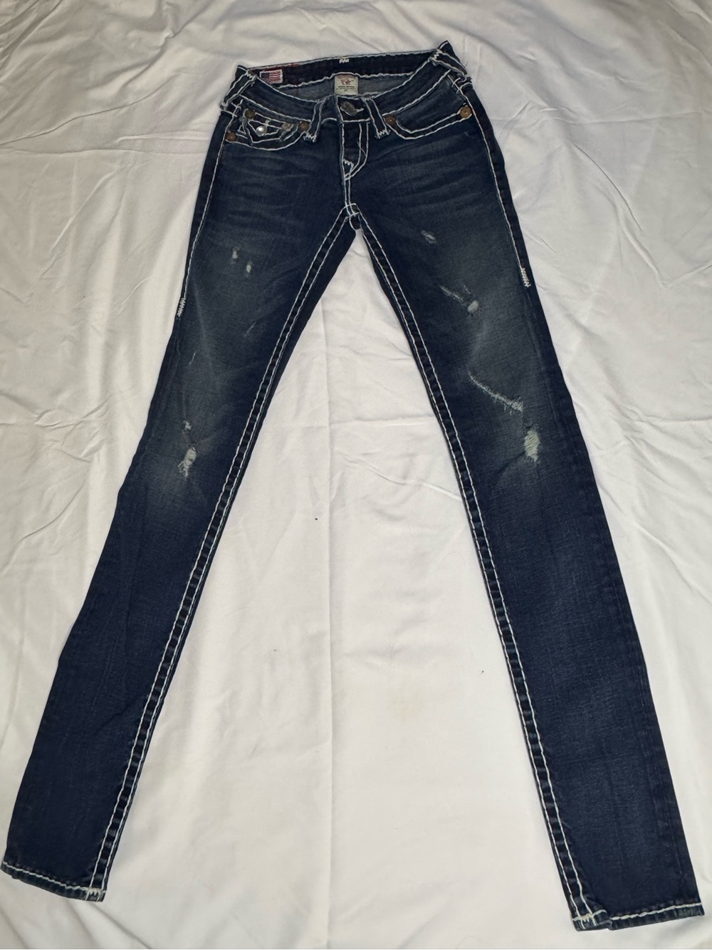 True Religion Julie Super T Jeans 25 Low Rise Vintage USA Made Y2K Distressed